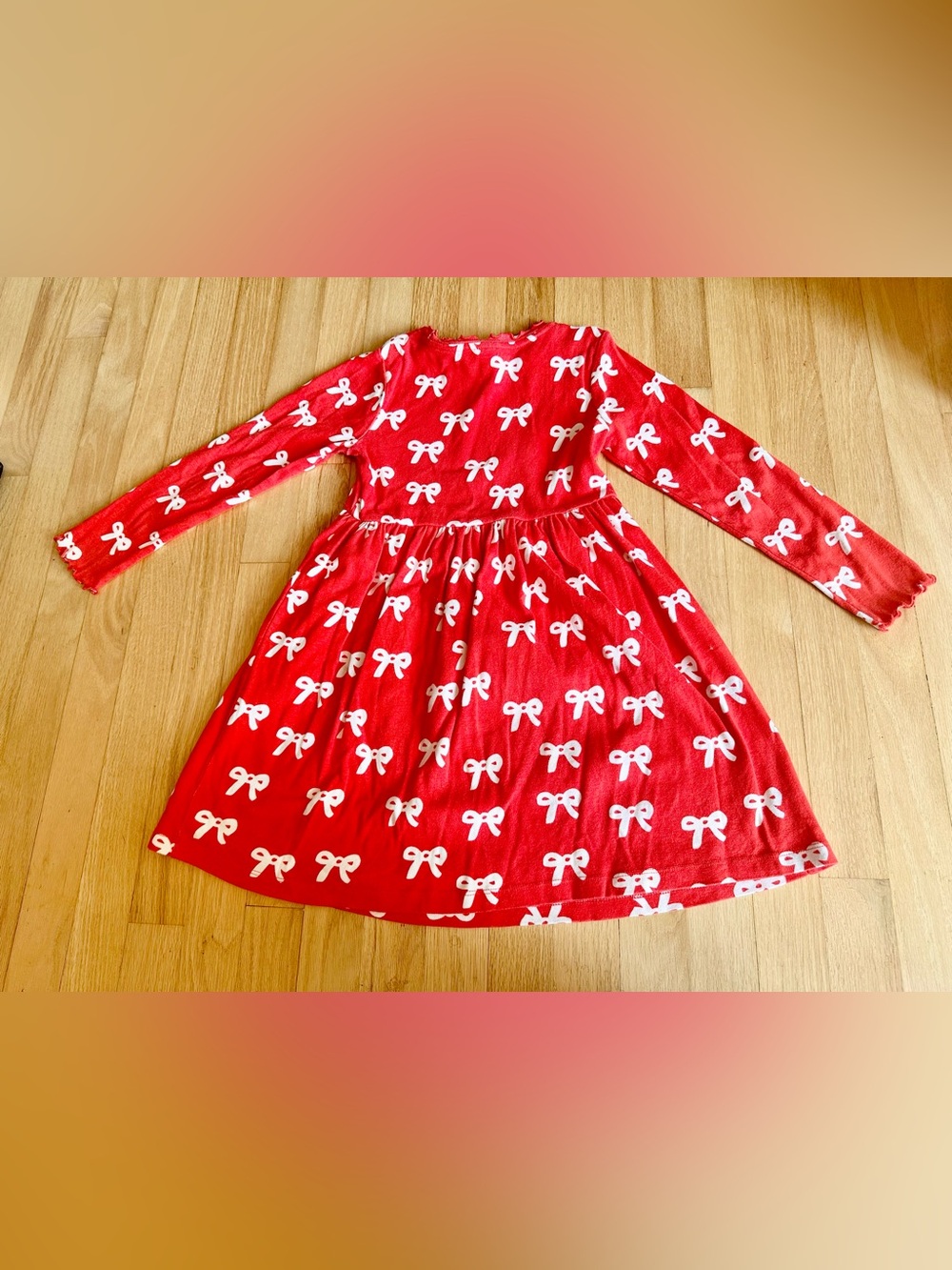 Hanna Andersson Red Dress with White Bow Print holiday 120cm Sz 6-7